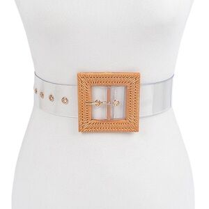 Clear Transparent Waist Statement Belt with Bamboo Square Buckle